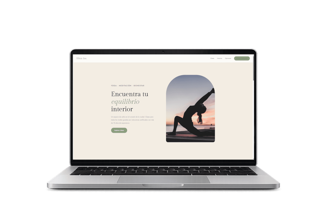 Vista previa de la web Alma Zen Yoga en un portátil.